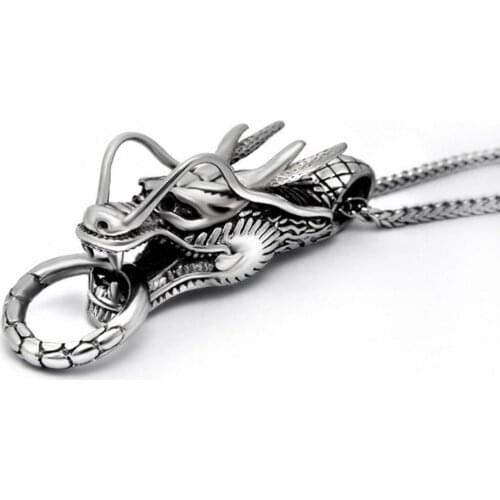 MONLA Punk Jewelry Zodiac Chinese Dragon Pendant Necklace Stainless steel mens