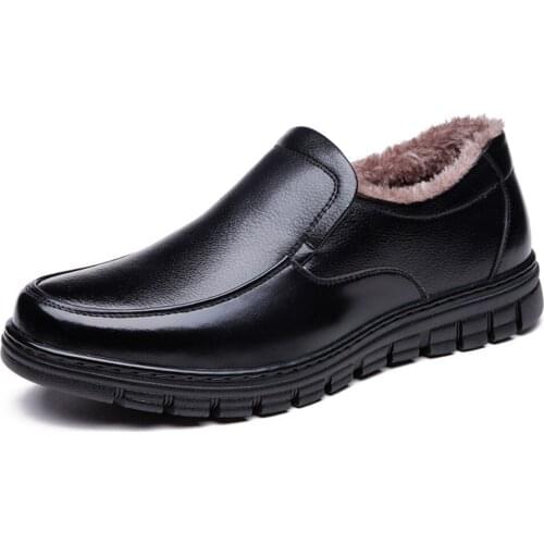 2021Winter Genuine Leather Chelsea Boots Casual Men Soft Bottom Shoes Male Plush Warm Ankle Booties Handmade Comfortable Elderly