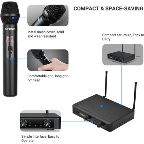 TAKSTAR UHF Wireless Microphone Set Receiver Infrared Frequency Matching Adjustable 32 Channelsfor Speech Recording Handheld Mic