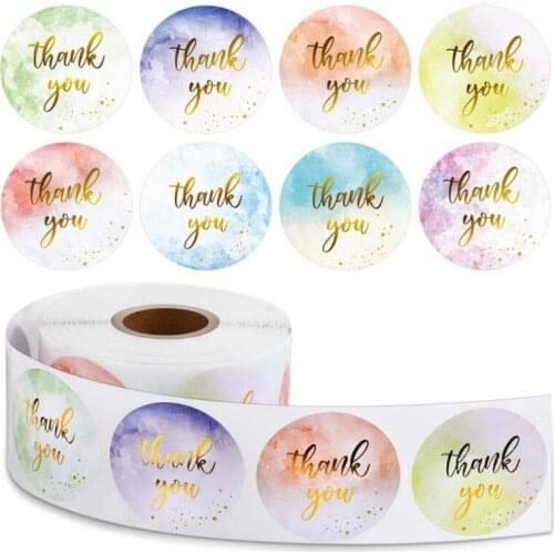 500 Sheets/Roll Watercolor Thank You Label Sticker 8Styles Round Stickers For Wedding Party Decoration Scrapbook Crafts Stickers