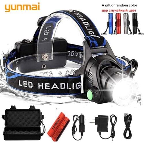 YUNMAI 8000LM T6/L2 Led Headlamp Zoomable Headlight Waterproof Head Torch flashlight Head lamp Fishing Hunting Light add a gift