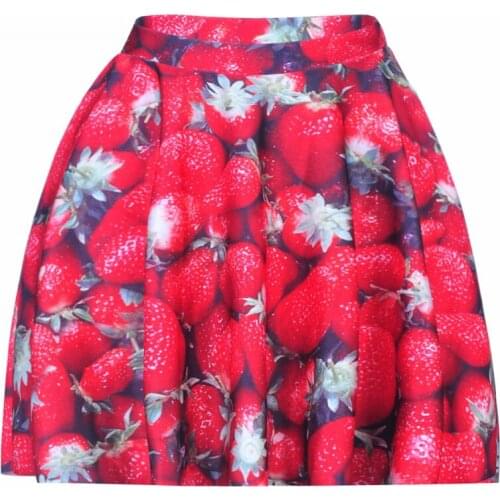 New Summer Sexy Girl Fruit Cate Strawberry Cherry Printed Cheering Squad Tutu Skater Women Mini Pleated Skirt Plus Size