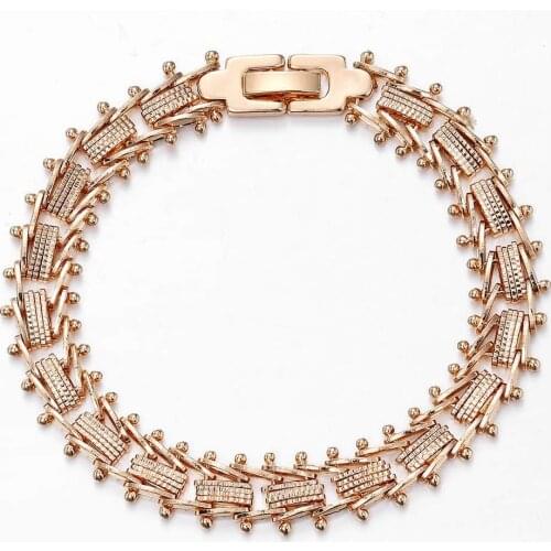 New 585 Rose Gold Bracelet For Women Girls Geometric Spicate Chain Strand Wedding Fashion Jewelry Best for Her 19cm HCB21