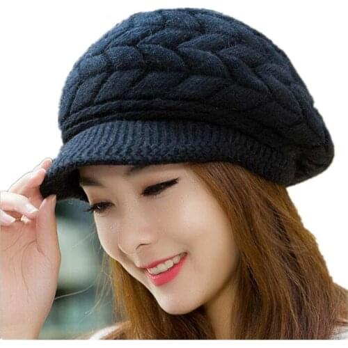 OZyc New Women Winter Hat Warm Beanies Fleece Inside Knitted Hats For Woman Rabbit Fur Cap Autumn And Winter Ladies Fashion Hat