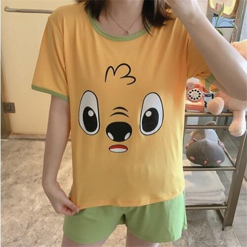 Womens Sleepwear Cute Cartoon Print Short Set Pajamas for Women Pajama Set Sweet Short Sleeve T Shirts & Shorts Summer Pijama