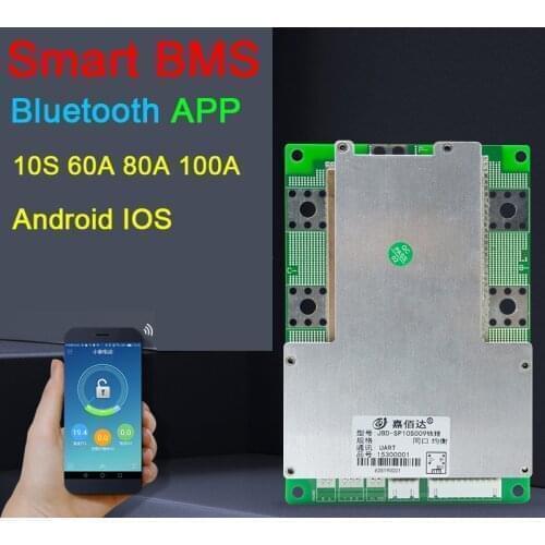 10S 36V Smart Liion Lithium Battery Protection Board PC Phone Bluetooth APP 60A 80A 100A 18650 Li-ion Lipo BMS Packs Balance JBD