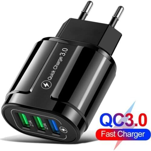 Portable Travel QC3.0 3A Fast Charging Phone Adapter 3 USB Ports Wall Charger Suitable For Home Office And Travel
