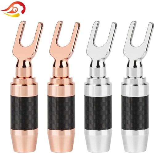 QYFANG Y/U Type Brass Speaker Plugs Audio Jack Screw Fork Spade Connector Gold Plated Binding Post Banana Plug Male Connector