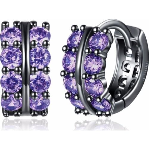 Selling new style fashion trend black gun color earrings double row mysterious purple zircon creative accessories