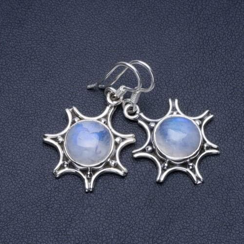 Natural Rainbow Moonstone 925 Sterling Silver Earrings 1 1/4" Q1355