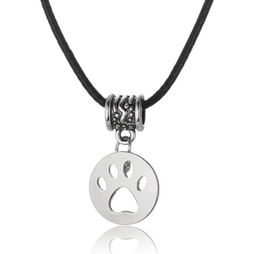 Dog Lover Hollow Paw Footprint Chain Leather Necklace Jewelry For Man Woman Father Mother Cat Pet Animal Lovers Family Life Gift
