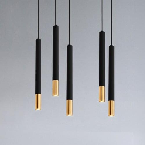 Modern Cylinder Pipe Pendant Light Black Golden LED Long Tube Hanging Lamps Kitchen Island Droplight For Stairs Dining Room