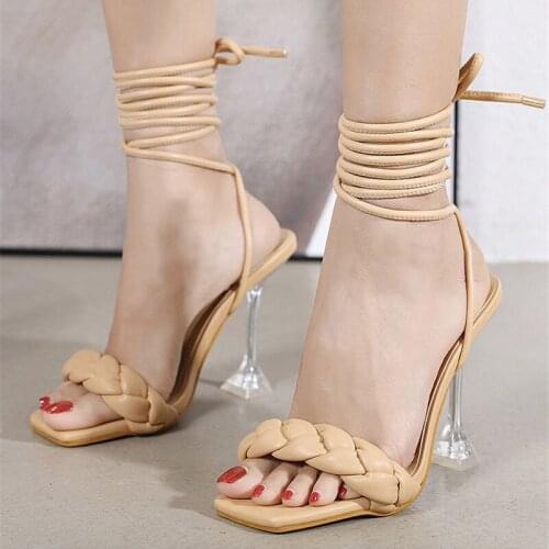 2021 New Summer Sandals Fashion Design Weave Women Sandals Transparent Strange High heels Ladies Sandals Open Toe Shoes