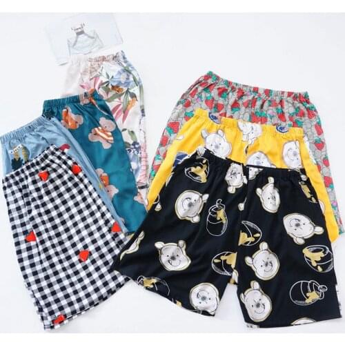 Ladies Summer Casual Cotton Silk Print Comfortable Shorts Home Pajamas Cool Man Cotton Breathable Elastic Band Waistband Pajamas