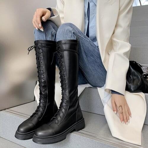 Hot Sale High Quality Shoes Woman Heels 2021 Autumn Genuine Leather Knee High Boots Side Zipper Womens Autumn Boots