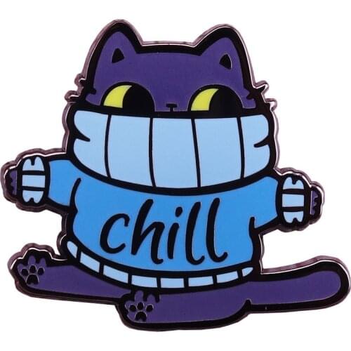 Chill fat cat hard enamel pin cute blue sweater kitty brooch funny winter jewelry Christmas gift