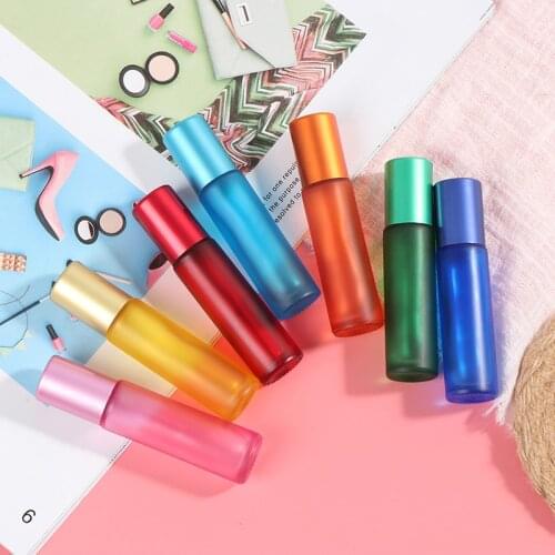 10ml Portable Thick Glass Roller Essential Oil Perfume Bottles Travel Refillable Frosted Colorful Roller Ball Bottle