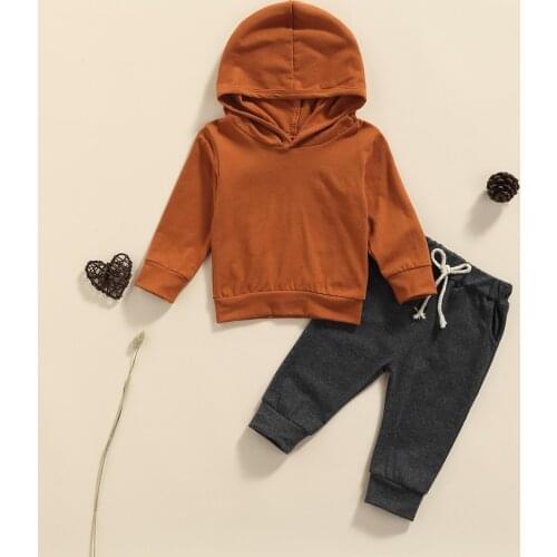 Toddler Baby Boys Autumn 2pcs Casual Tracksuist Hooded Sweater + Elastic Waist Drawstring Trousers Kids Loose Cotton Outfits