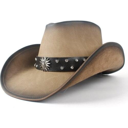 2019 Fashion Women Men Western Cowboy Hat With Punk Leather Ribbon Lady Dad Sombrero Cap