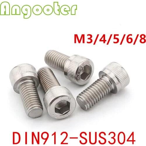 50-100pcs DIN912 M3 M4 M5 M6 M8*4-50mm Metric Thread 304 Stainless Steel Hex Socket Head Cap Screws Bolt