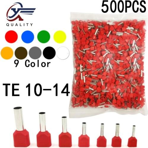 500pcs/Pack TE TE10-14 Insulated Ferrules Terminal Block Double Cord Terminal Copper Insulated Crimp terminal Wires 2x6.0mm2