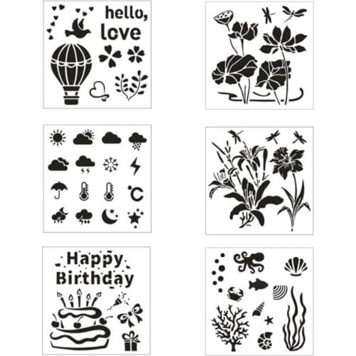 6pc Stencils For Decor Flower Painting Template DIY Scrapbooking Diary Embossing Accessories Office School Supplies Reusable