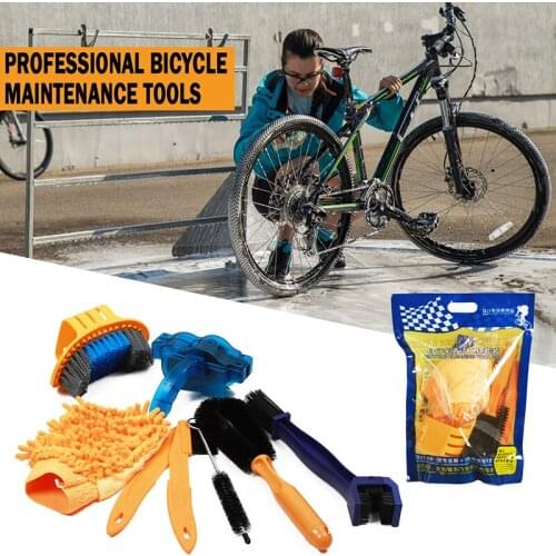 8Pcs Bike Chain Cleaner Kit Cycling Cleaning Machine Brushes Bicycle Brush Maintenance Wash Tool Set for Mountain Road City BMX