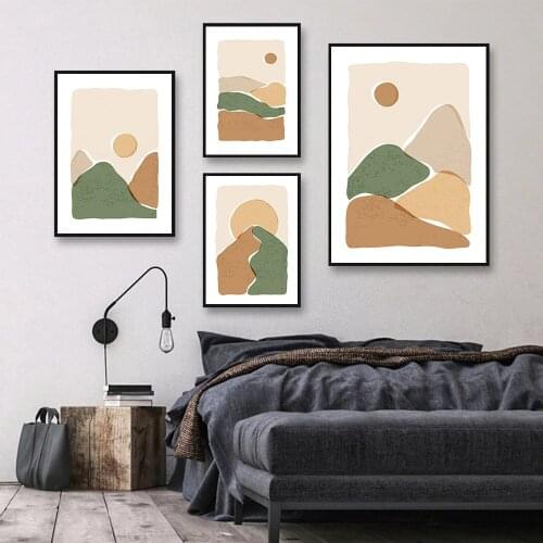 Abstract Print Minimalist Mountain Canvas Wall Painting Sun Landscape Poster Boho Wall Art Pictures Living Room Home Decoration