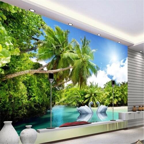 Beibehang Custom 3d luxury quality HD Swan Lake beach feel natural beauty mural home decoration papel parede quarto rolo