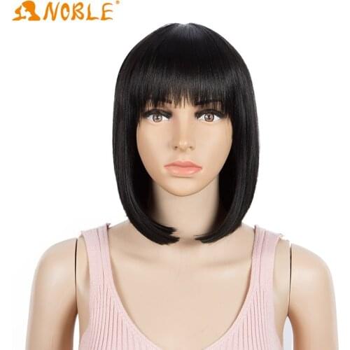 Noble girl Straight Bob Wig With Bangs Synthetic Short Wigs For Black Women 12Inch Orange Heat Resistant Fiber Hair Cosplay Wigs
