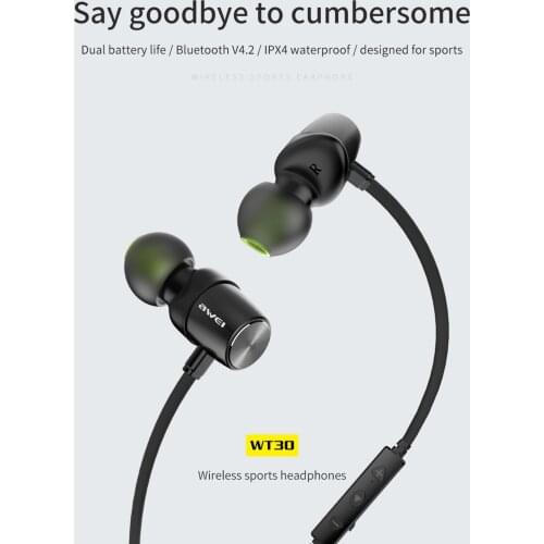 Awei WT10 ANC Bluetooth Sport Headset Noise Cancelling Type-C Earbud Gamer TWS Wireless HiFi Earphone With Mic fone de ouvido