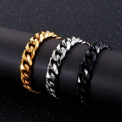 11mm Round Polishing Cuban Link Chain Bracelet Stainless Steel Gold Black Color Male Choker Colar Jewelry Gifts for Him