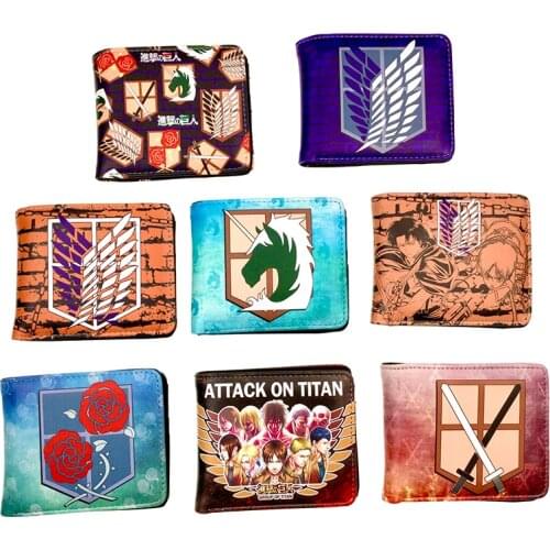 Cartoon Attack on Titan Recon Corps Eren Mikasa Military Police Regiment Stationed Corps PU Wallet Purse Money Bag Case