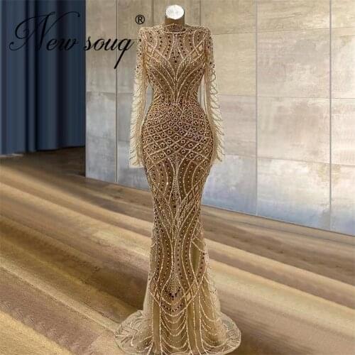 Dubai Lllusion Evening Gowns For Women Middle East 2021 Beads Celebrity Party Dress Vestido De Fiesta Arabic Crystals Prom Gowns