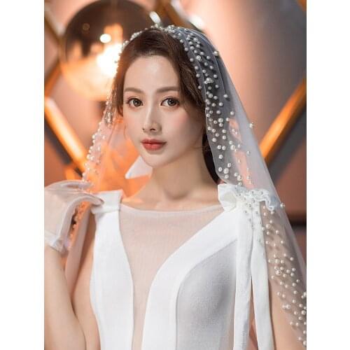 3m White Wedding veil Long Bridal Veils Soft tulle with Pearls