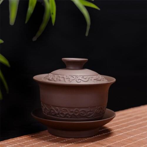 Purple Clay Tea Tureen Creative Kung Fu Gaiwan Chinese Teaware Ceramic Tea Bowl with Lid and Saucer Set Office Tea Cup Drinkware