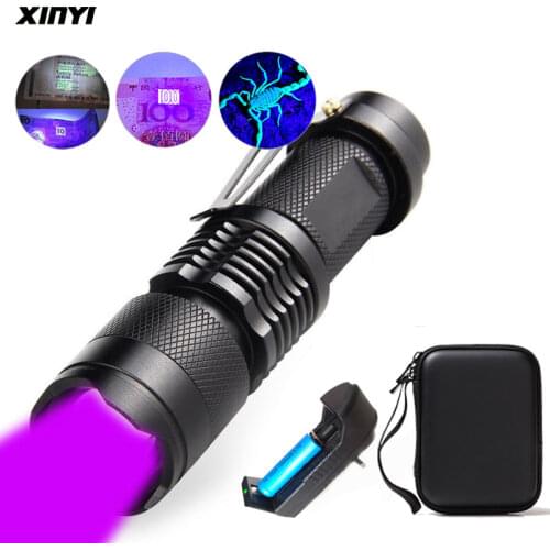 UV Flashlight Ultra Violet Light With Zoom Function Mini UV Black Light Pet Urine Stains Detector Scorpion Use AA/14500 battery