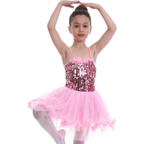 FONLAM Girl Ballet Dress Leotard Ballerina Sequined Ballet Tutu Dress Bodysuit for Girl Kid Glittering Performance Dance Wear
