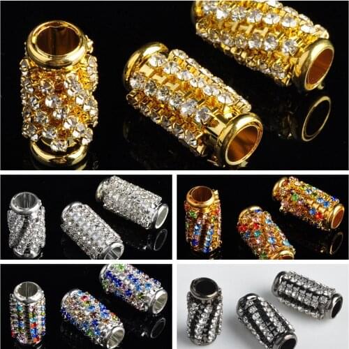 15mm 20mm Paved Crystal Rhinestone Metal Tube Beads Bracelet Connector Charm for Jewelry Making DIY