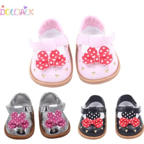 Toy Accessories Bowknot Doll Shoes Pu Leather Pink Casual Shoes For 43cm Bebe Reborn Baby Toys For Grils 1/3 BJD Our Generation