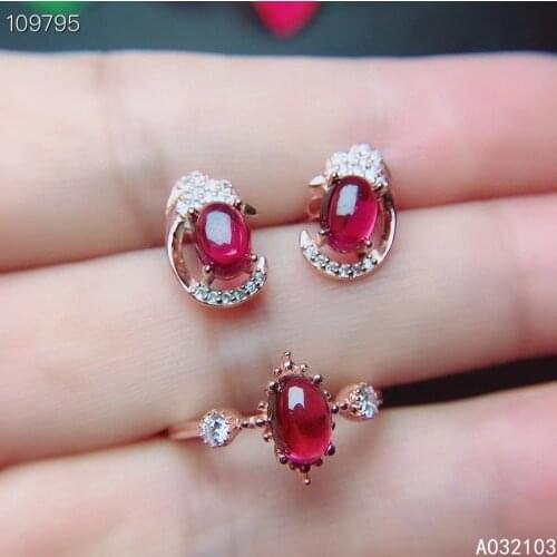 KJJEAXCMY fine jewelry 925 sterling silver inlaid natural garnetWomens elegant plain face ring earring gem suit support test