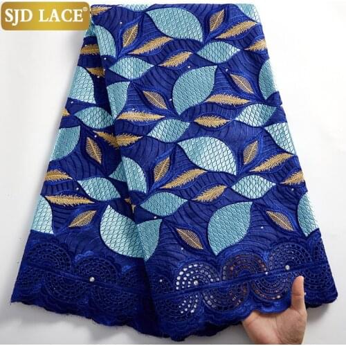 SJD LACE Tissue Bridal Materials Royal Blue African Dry Lace Fabric Top Quality Swiss Cotton Voile In Switzerland For PartyA2455