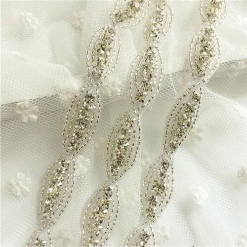 Handmade Crystal Lace Rhinestone Fabric Ribbon Trims Appliques Accessories Crafts For Clothes Wedding Dress