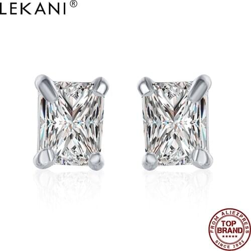LEKANI Rectangular Shape Geometric Cubic Zirconia Earrings Claw Inlay Push Back Vintage Fashion Earring For Woman Best Selling