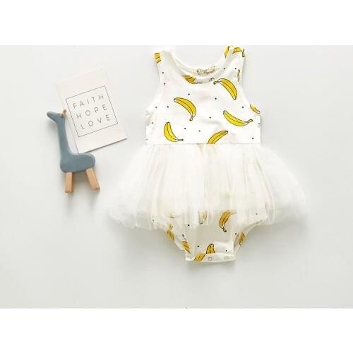 Summer Infant Toddler Newborn Baby Girls Banana Printed Sleeveless Bodysuit Sunsuit Jumpsuit Casual Clothes
