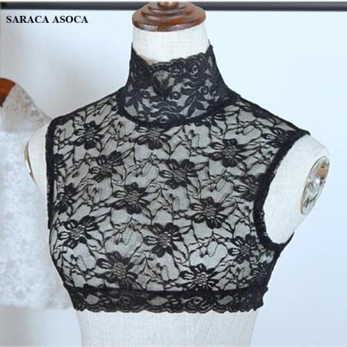 Fashion Lace Turtleneck Perspective Black Detachable Collars Women All Match Lace Sweater Faek Collar Lady A333