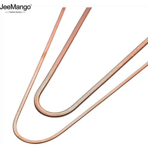 JeeMango Trendy Titanium Stainless Steel Double Layer Choker Necklaces Beach Snake Chain Pendant Necklace For Women Girl JN20002