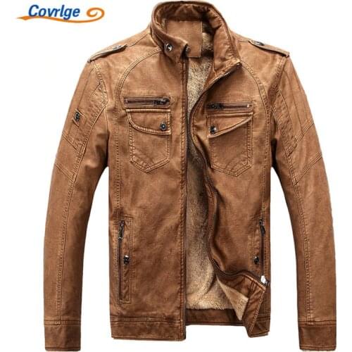 Covrlge Male Leather Jacket Fashion 2019 Mens Motorcycle Jacket Winter Mens Coat Casual Overcoat Faux Leather Suede MWP003