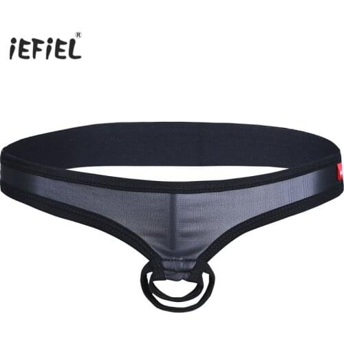 Mens Thongs and G strings Lingerie Patent Leather Briefs Crotchless Panties Sissy Bikini Underwear Underpants with Penis Hole