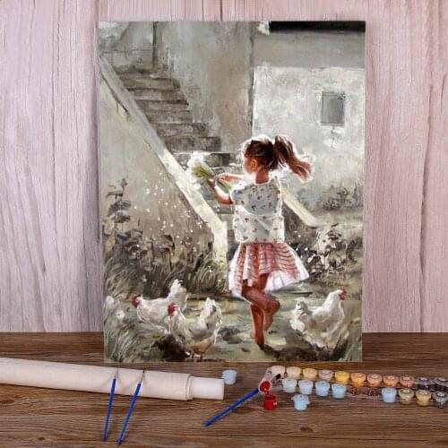 Flower Girl Painting By Numbers Package Oil Paints 50*70 Paiting By Numbers Loft Wall Picture Children Drawing
